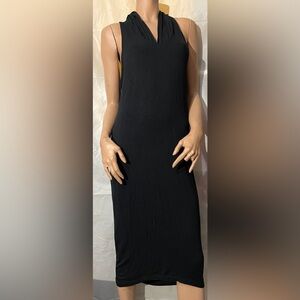 Lime & Vine Sleeveless Hooded Black Midi Dress With Pockets Size XS